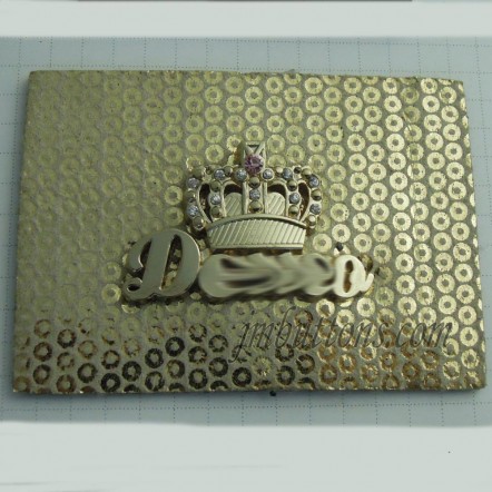 Customized Golden Crown Rhinestone Metal Leather Label